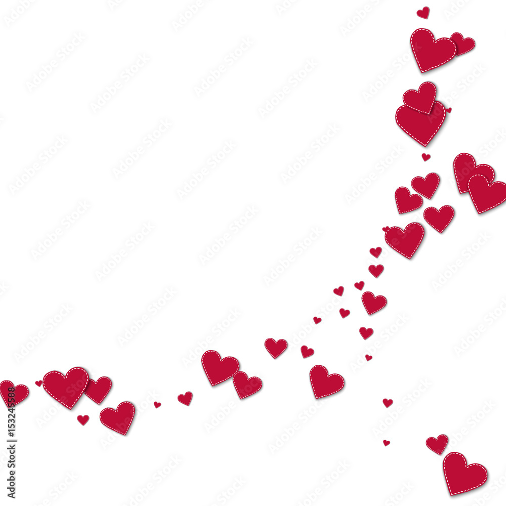 Red stitched paper hearts. Abstract crescents on white background. Vector illustration.