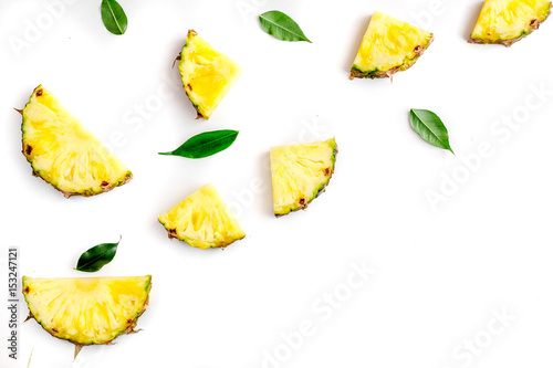 Εκτύπωση καμβά sliced pineapple in exotic summer fruit design white background top view mock-up