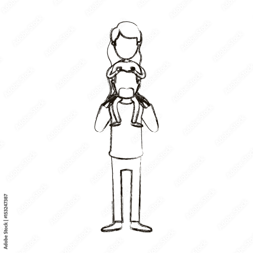 blurred silhouette caricature faceless bearded father with moustache and girl on his back vector illustration blurred silhouette caricature faceless bearded father with moustache and girl on his back vector illustration