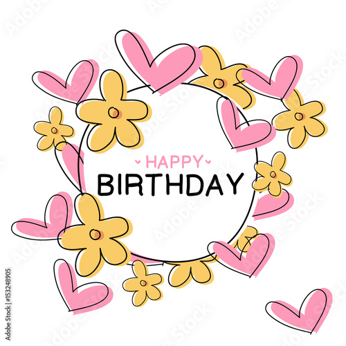 Marco corazones y flores - Mensaje feliz cumpleaños - Tarjeta