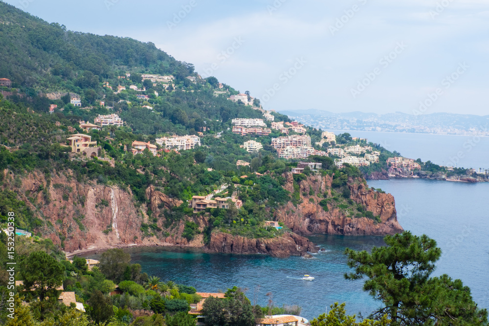 France, The Cote d’Azur, also called the French Riviera, is the   Mediterranean coastline of the SE corner of France. near Theoule-sur-Mer.