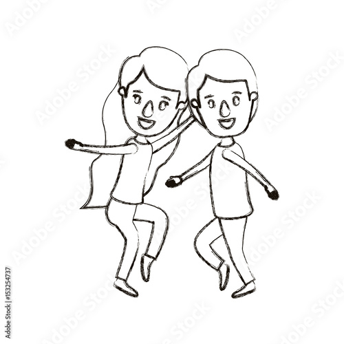 blurred silhouette caricature full body couple dancing vector illustration