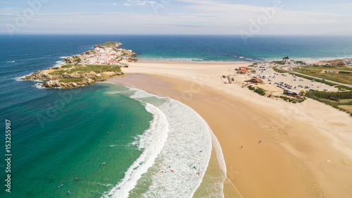 Praia do Campismo and Island Baleal naer Peniche on the shore of the ocean in west coast of Portugal