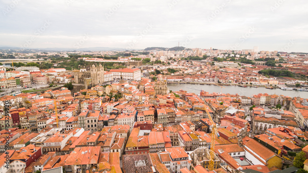 Aerial view of the historic center of Porto, Portugal