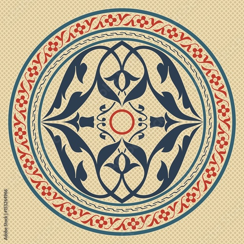 Editable Traditional Turkish Tulip Floral Circle Motif Vector Pattern in Flat and Vintage Style for Ottoman Culture and Tradition Related Design