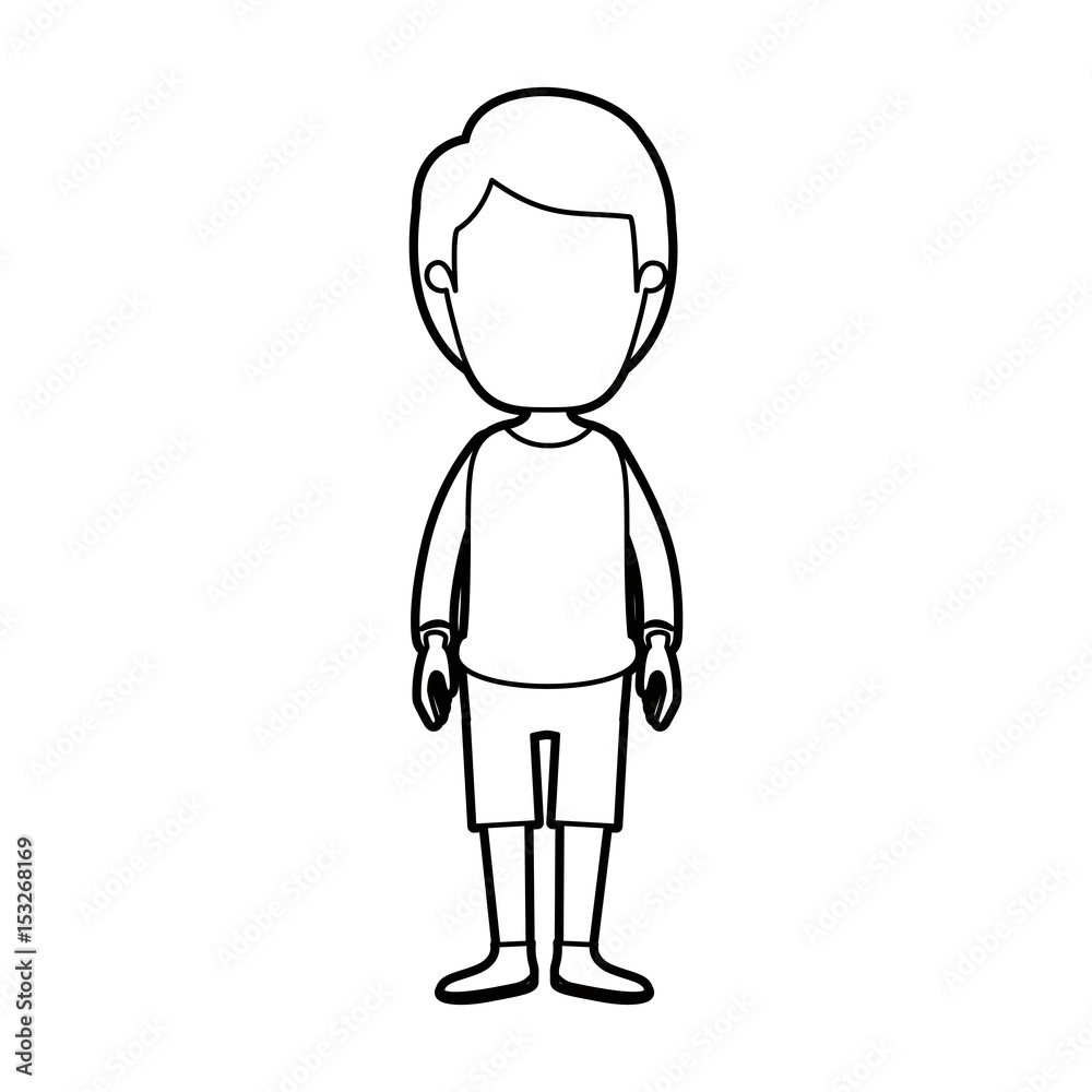 black thick contour caricature faceless guy with hairstyle looking to front vector illustration