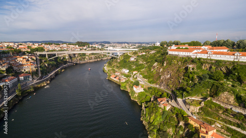 Aerial view of bridges over the Douro River in Porto, Portugal