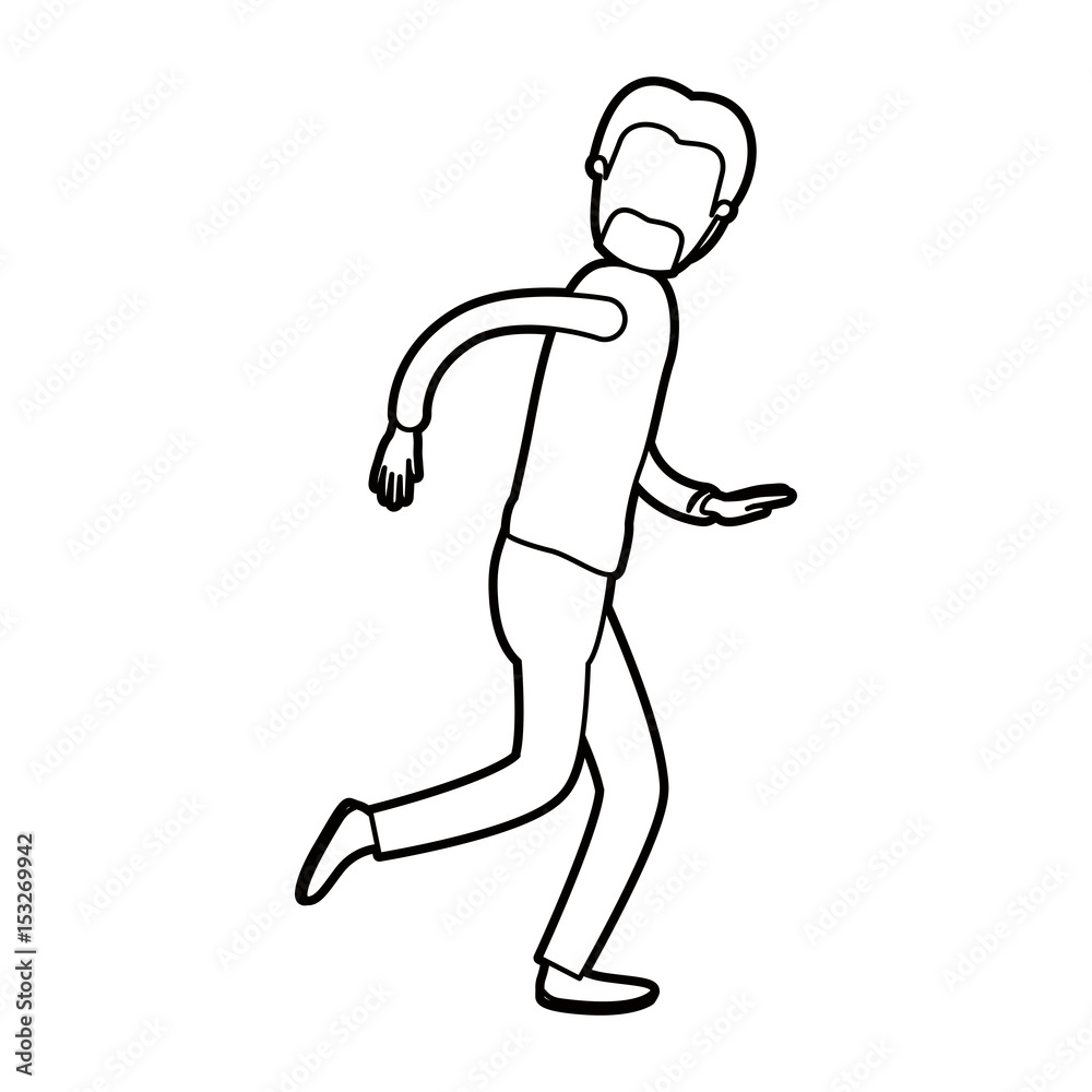black thick contour caricature faceless full body male person with beard and moustache running vector illustration black thick contour caricature faceless full body male person with beard and moustache running vector illustration