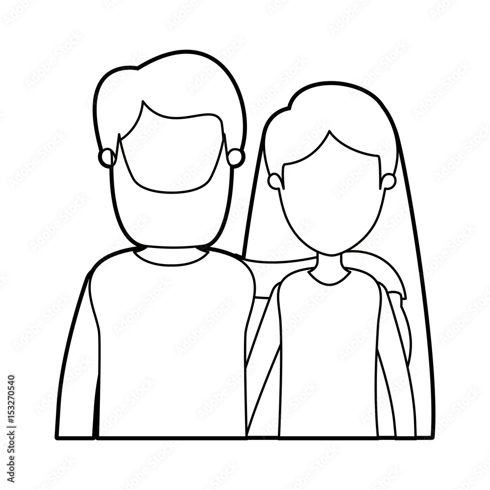 black thick contour caricature faceless half body couple woman with long hair and bearded man vector illustration black thick contour caricature faceless half body couple woman with long hair and bearded man vector illustration