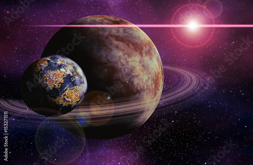 Fototapeta Naklejka Na Ścianę i Meble -  Bewohnbarer Mond umkreist einen Gasplaneten