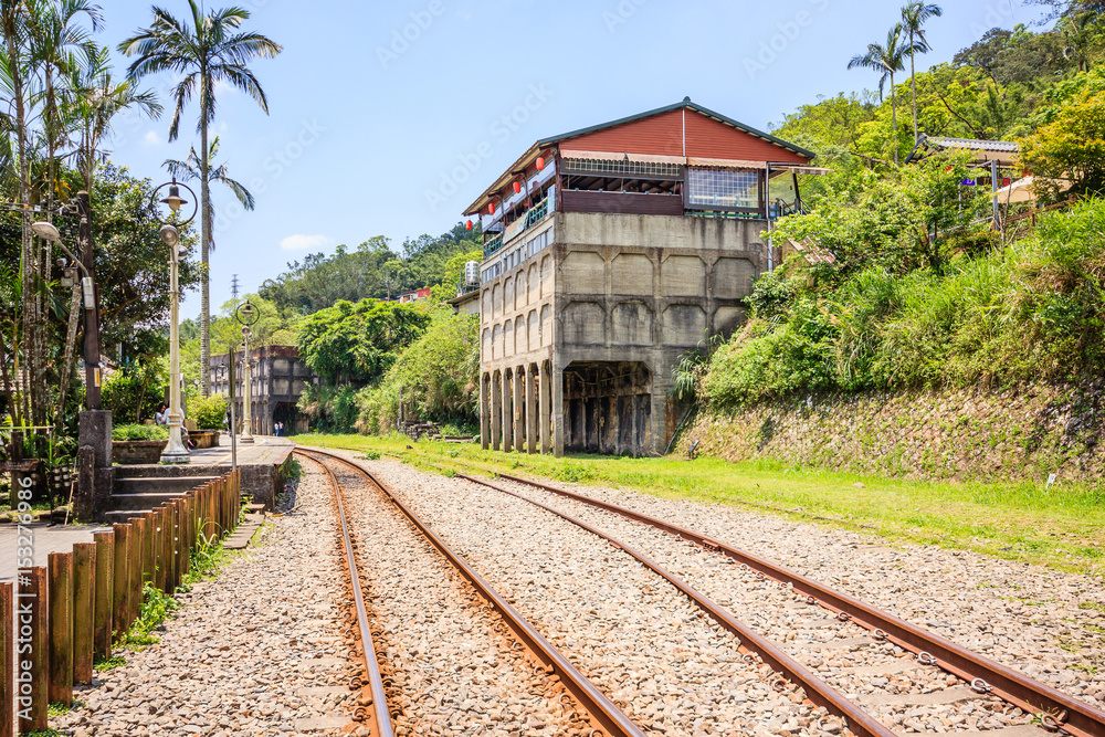 Naklejka premium Pingxi station and Railway at Pingxi, northern of Taipei, is a popular destination for one day trip by train in New Taipei City, Taiwan
