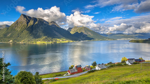 Norwegian fjord landscape on sunny day photo