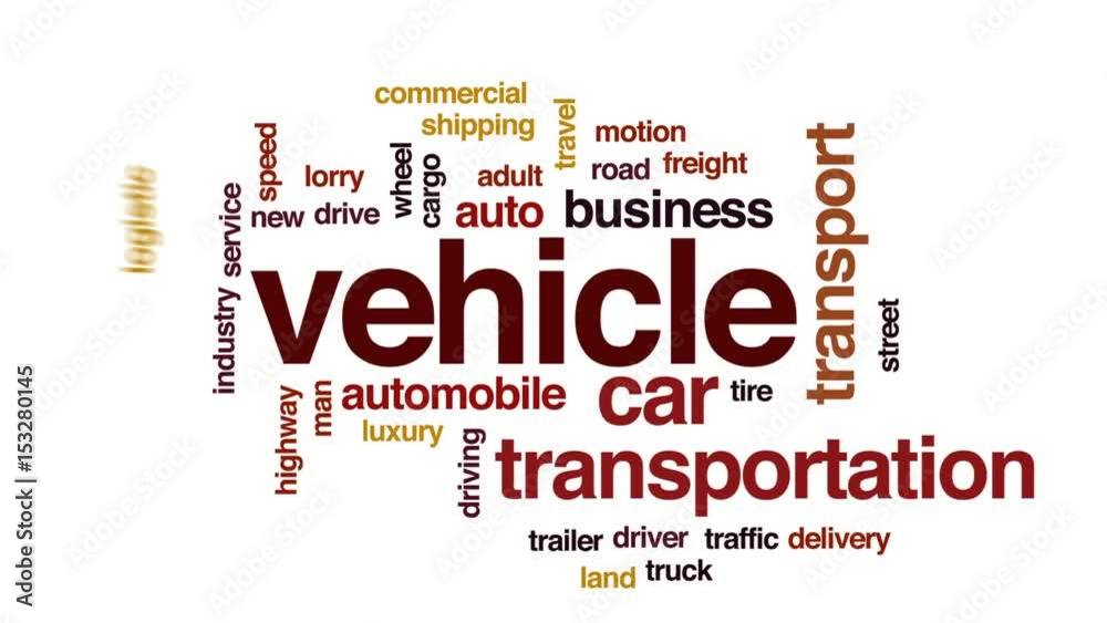 Vehicle animated word cloud, text design animation. Vehicle animated word cloud, text design animation.