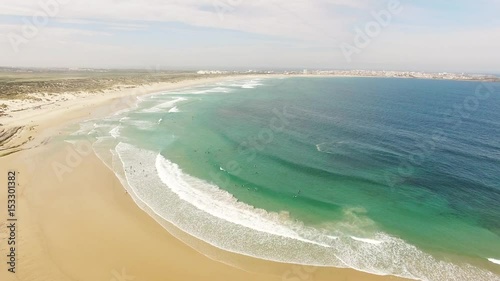 Praia do Campismo and Island Baleal naer Peniche on the shore of the ocean in west coast of Portugal