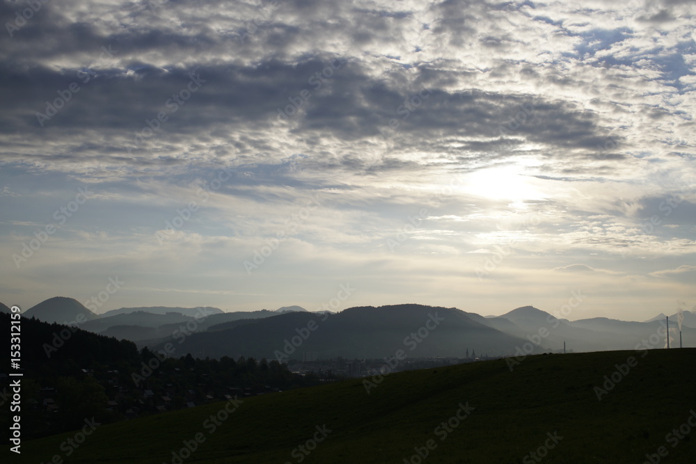 Sunrise and sunset over the hills and town. Slovakia Sunrise and sunset over the hills and town. Slovakia