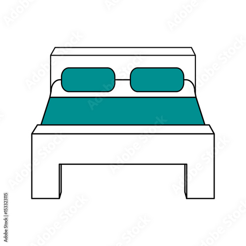 color silhouette image matrimonial bed with cover and pillows vector illustration