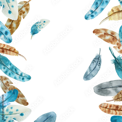 watercolor vertical feather border on white background