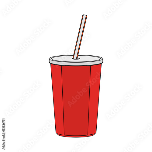color image cartoon plastic soda disposable cup with lid and straw vector illustration