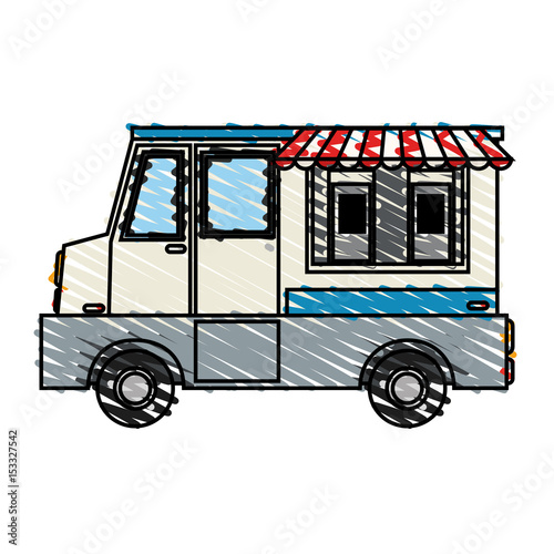 color crayon stripe cartoon food mobile truck vector illustration