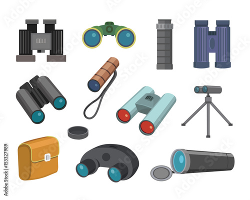 Binoculars glasses look-see isolated on white background military travel zoom search binocular vector illustration