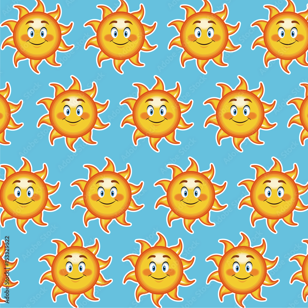 happy funny sun smile wallpaper pattern cartoon image vector illustration