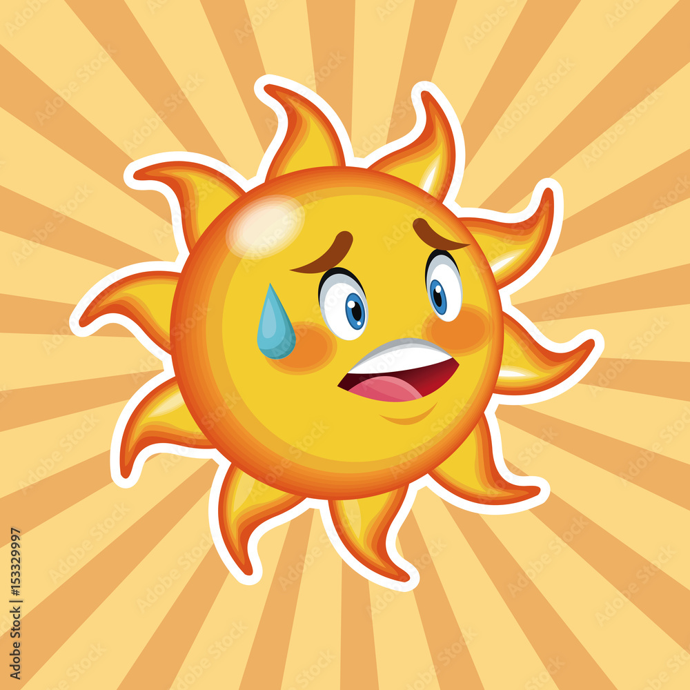 character sun happy with striped background vector illustration