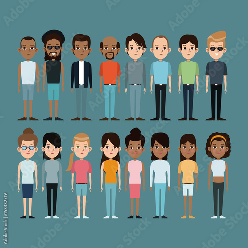 cartoon people caucasian and afro american community standing vector illustration
