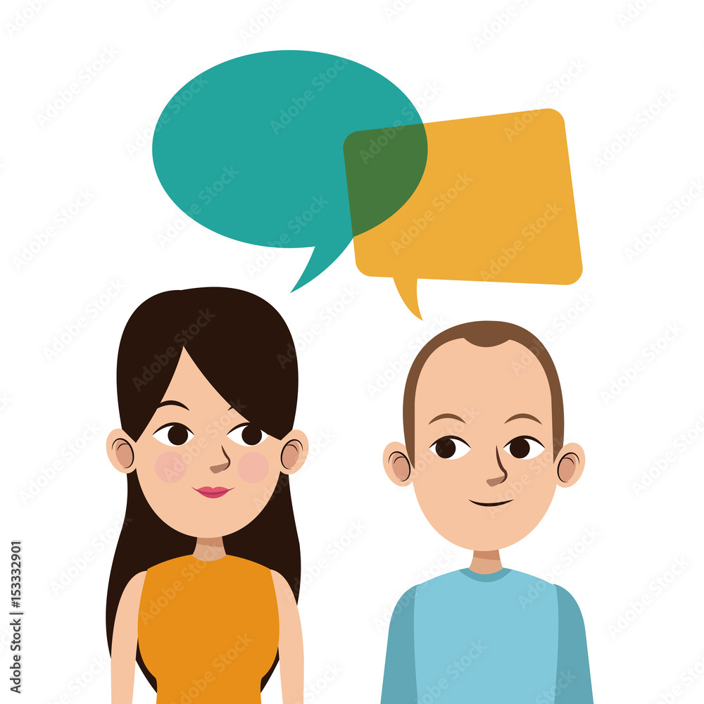 cartoon guy and girl bubble speech talking language vector illustration cartoon guy and girl bubble speech talking language vector illustration