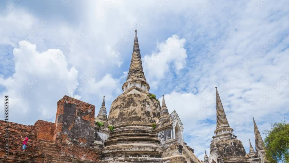 4k Time-lapse panning of Ruins of pagoda of Wat Phra Si Sanphet temple in Ayutthaya historical park, Thailand 4k Time-lapse panning of Ruins of pagoda of Wat Phra Si Sanphet temple in Ayutthaya historical park, Thailand