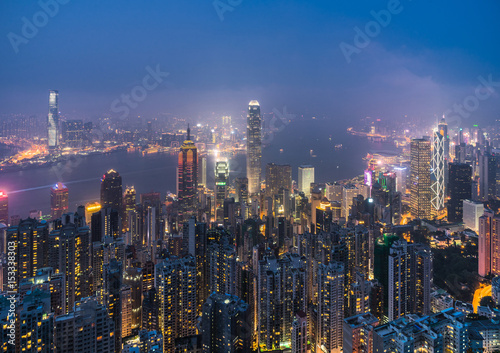 Hong Kong skyline and victoria harbour View from Victoria Peak,Hon Kong.