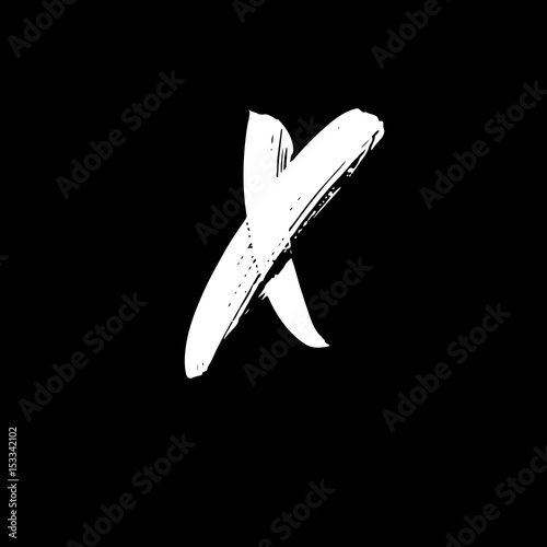 Letter X. Handwritten by dry brush. Rough strokes font. Vector illustration. Grunge style alphabet