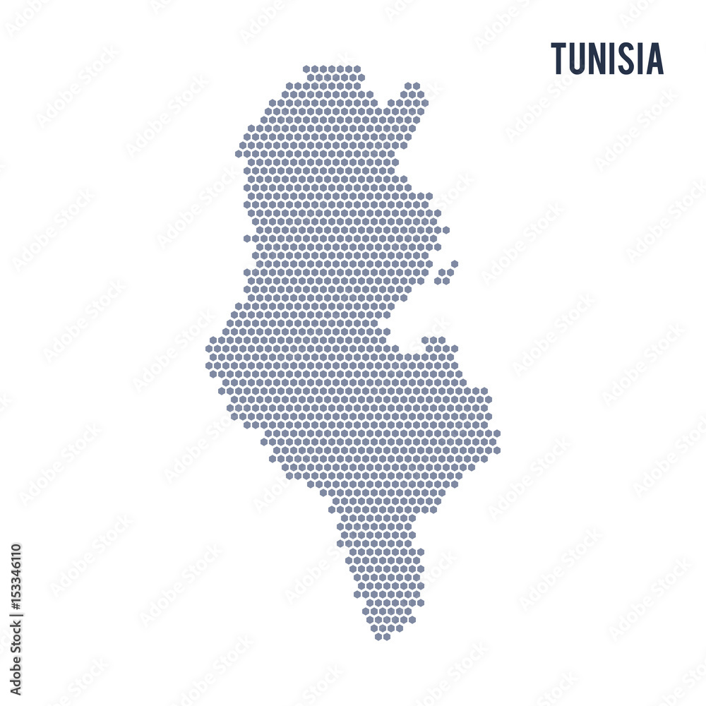 Vector hexagon map of Tunisia on a white background