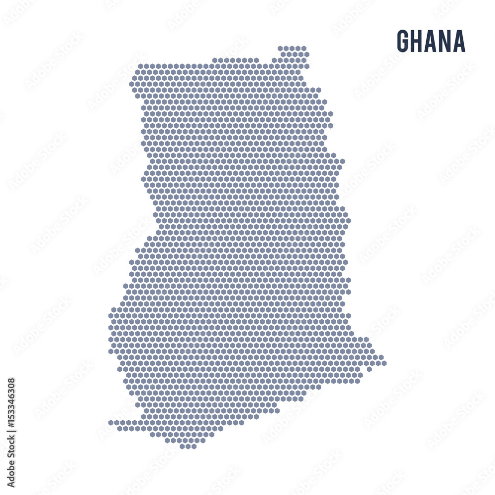 Vector hexagon map of Ghana on a white background
