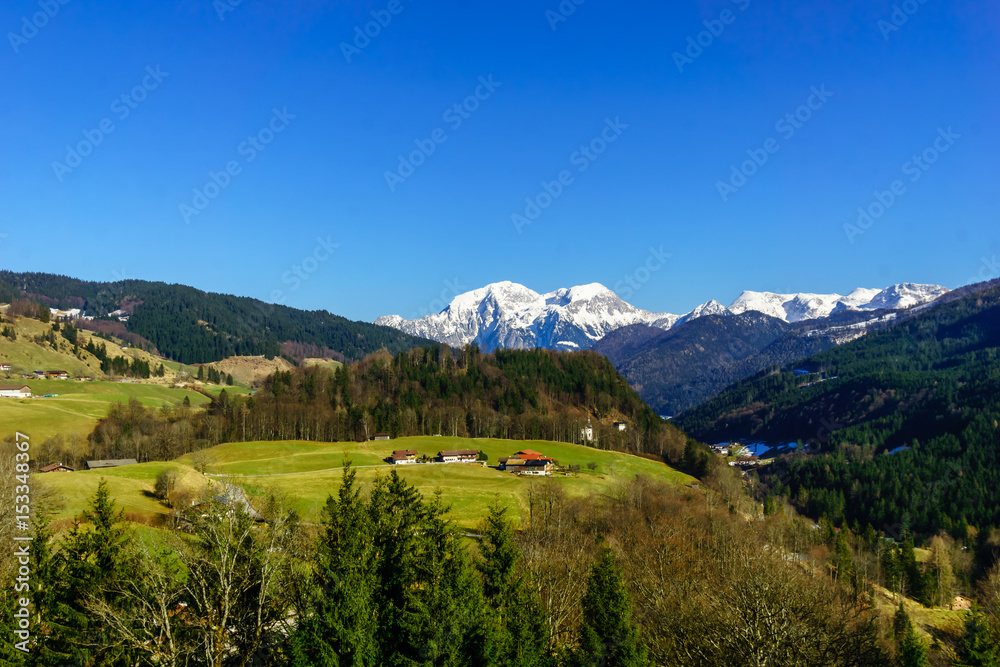 Naklejka premium View on Mountain landscape by Schoenau Koenigsee in Bavaria