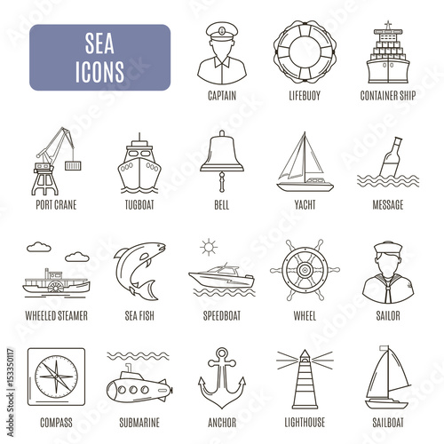 Sea icons. Set of vector pictogram