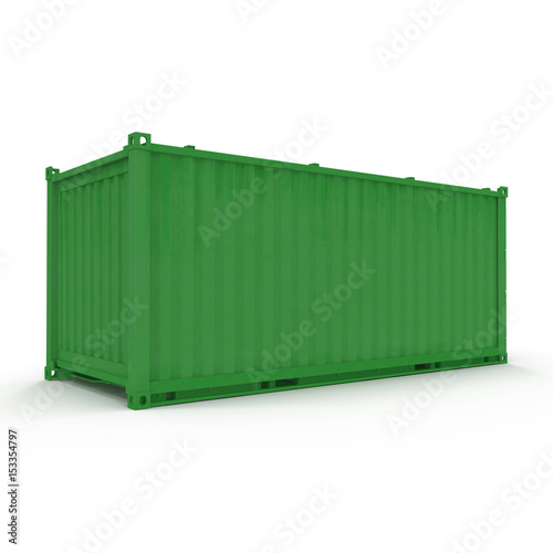 Green freight shipping container isolated on white. 3D illustration