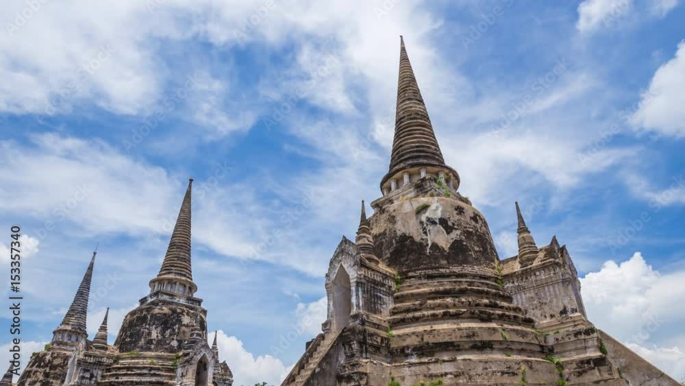 4k Time-lapse panning of Ruins of pagoda of Wat Phra Si Sanphet temple in Ayutthaya historical park, Thailand 4k Time-lapse panning of Ruins of pagoda of Wat Phra Si Sanphet temple in Ayutthaya historical park, Thailand