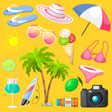 Summer time beach sea shore realistic accessory vector illustration sunshine travel