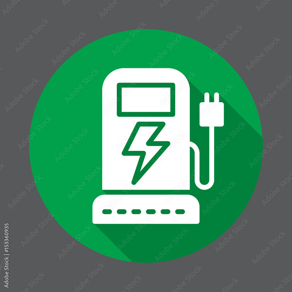 EV charging station flat icon. Round colorful button, circular vector sign with long shadow effect. Flat style design EV charging station flat icon. Round colorful button, circular vector sign with long shadow effect. Flat style design