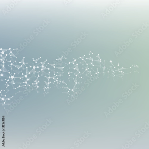 Illustration structure molecule dna and neurons, connected lines with dots, genetic and chemical compounds