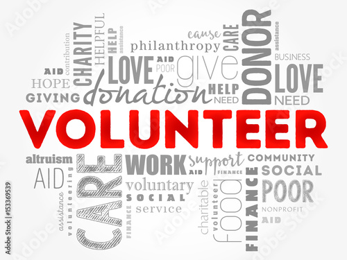 Volunteer word cloud collage, social concept background