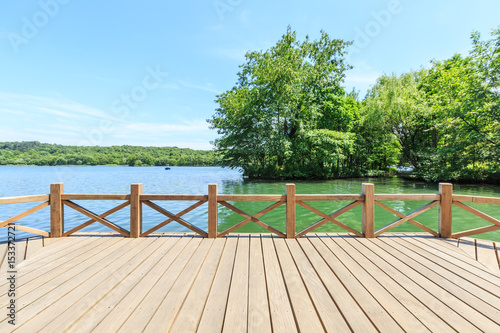 Wood platform and green natural environment in Hangzhou West Lake China