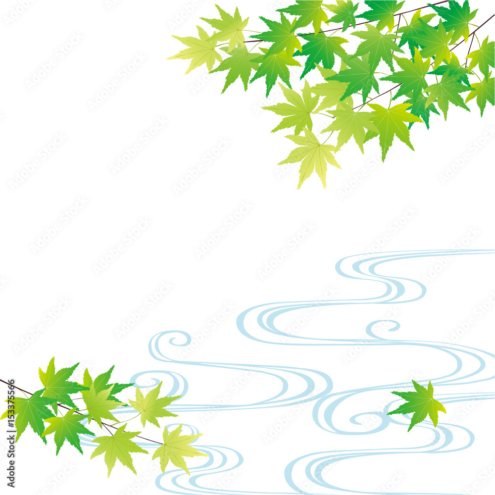 青もみじと流水 背景イラスト Stock ベクター Adobe Stock