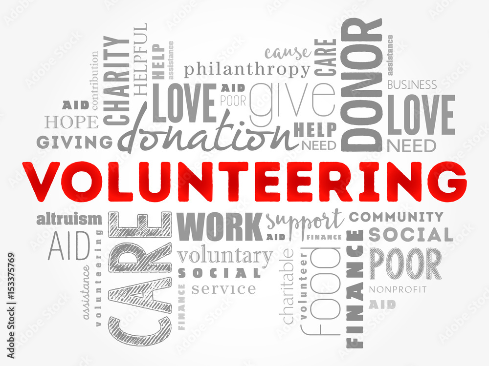 Volunteering word cloud collage, social concept background Volunteering word cloud collage, social concept background