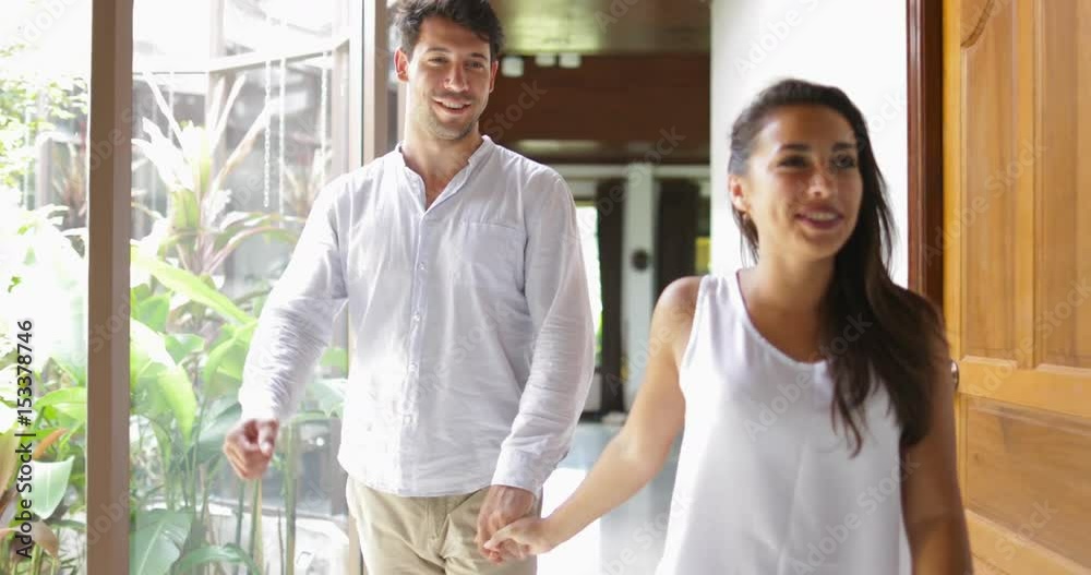 Couple Walking In Modern Apartment Holding Hands Enter Bedroom And Close Door, Young Man And Woman At Home Slow Motion 60 Couple Walking In Modern Apartment Holding Hands Enter Bedroom And Close Door, Young Man And Woman At Home Slow Motion 60