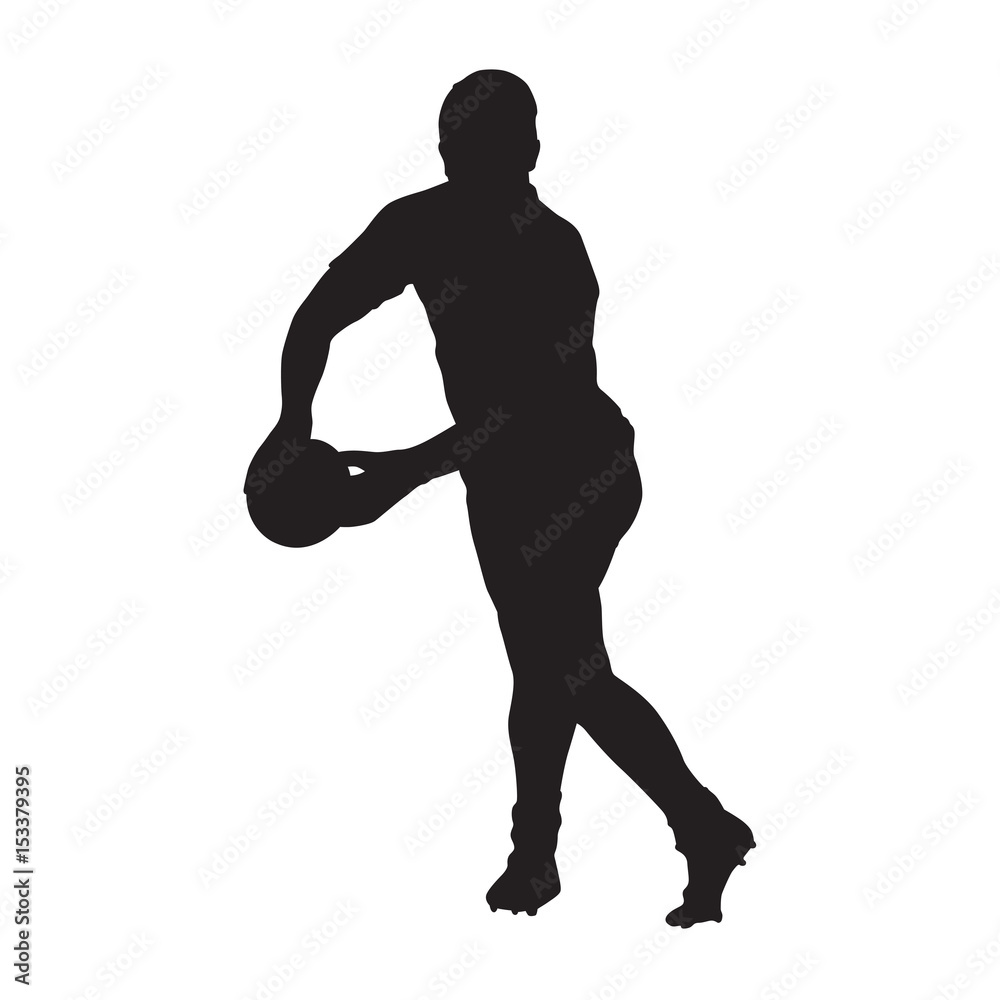 Vettoriale Stock Rugby player passing ball, vector silhouette | Adobe Stock