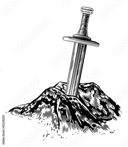 Excalibur Sword in the Stone Illustration