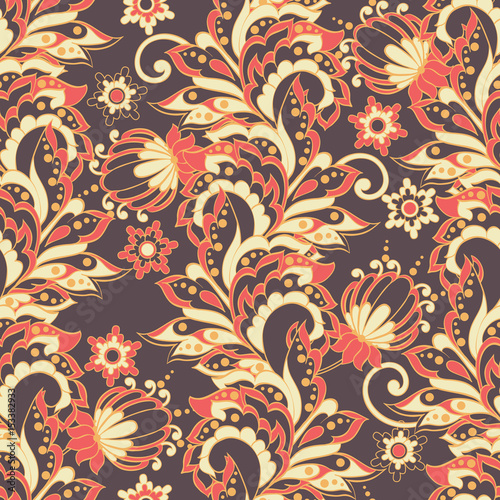 ethnic flowers seamless vector pattern. floral vintage background