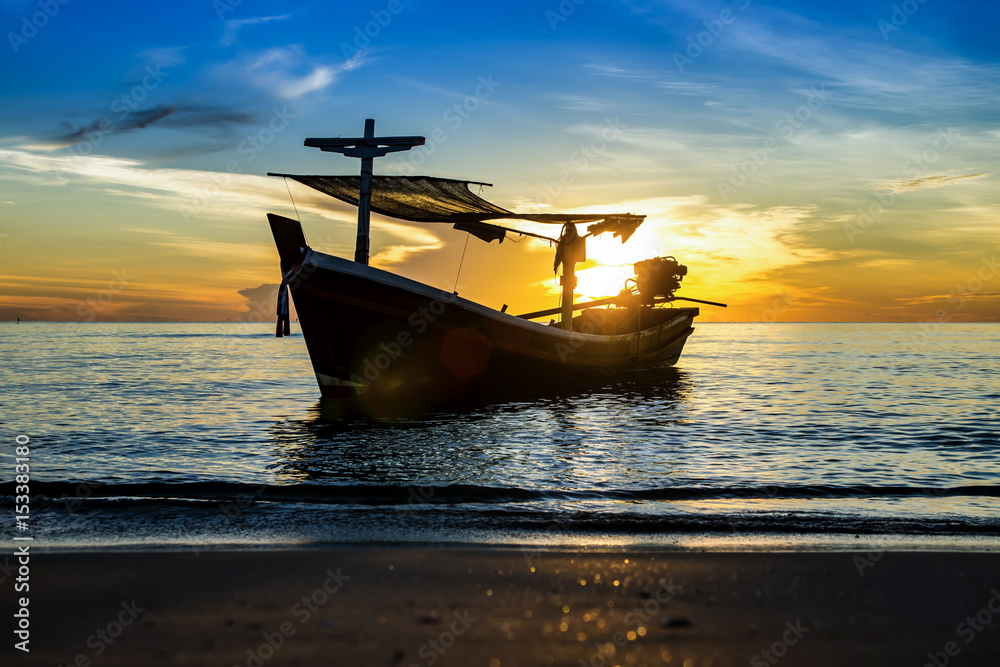Silhouettes of Fishing boat on the beach. Silhouettes of Fishing boat on the beach.