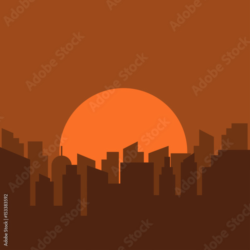 Silhouette of urban scenery in the morning